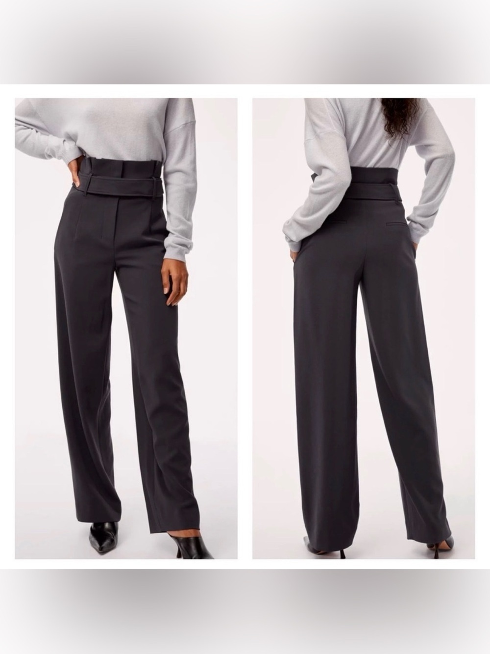 Aritzia Babaton Jermaine High Rise Belted Wide Leg Pant in Black, 6
